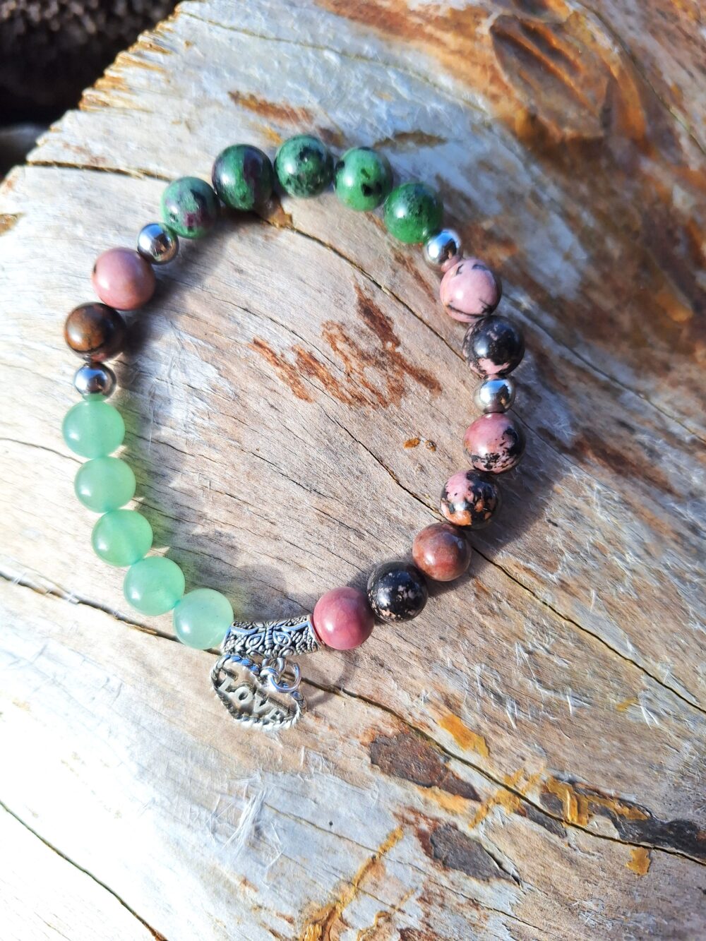 Bracelet Aventurine verte Rubis zoisite Rhodonite