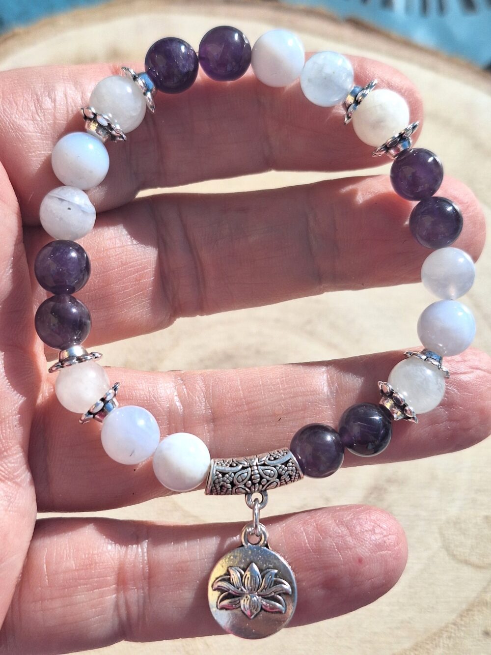 bracelet calcédoine améthyste pierre de lune – Image 2