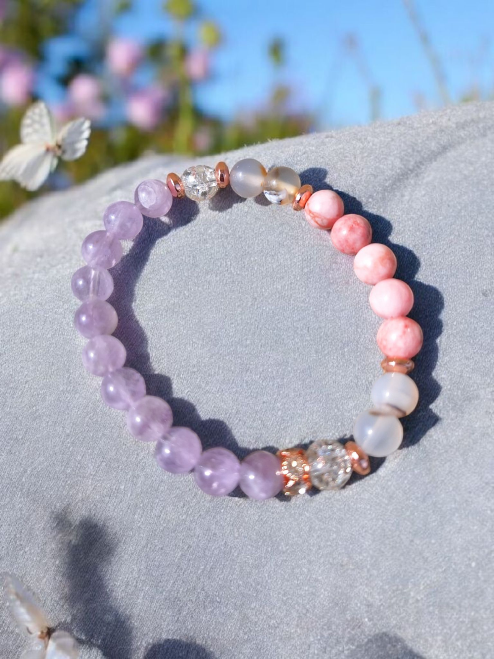 Bracelet Améthyste Opale rose, Agate fleur