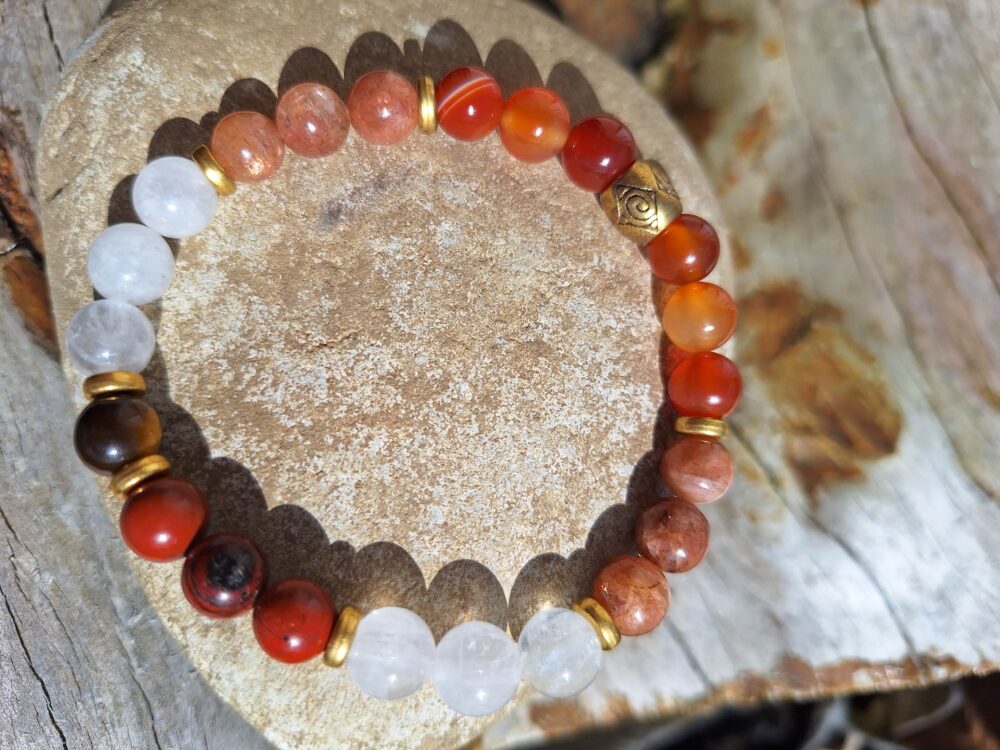 Bracelet Cornaline Pierre de soleil Jaspe rouge Cristal de roche