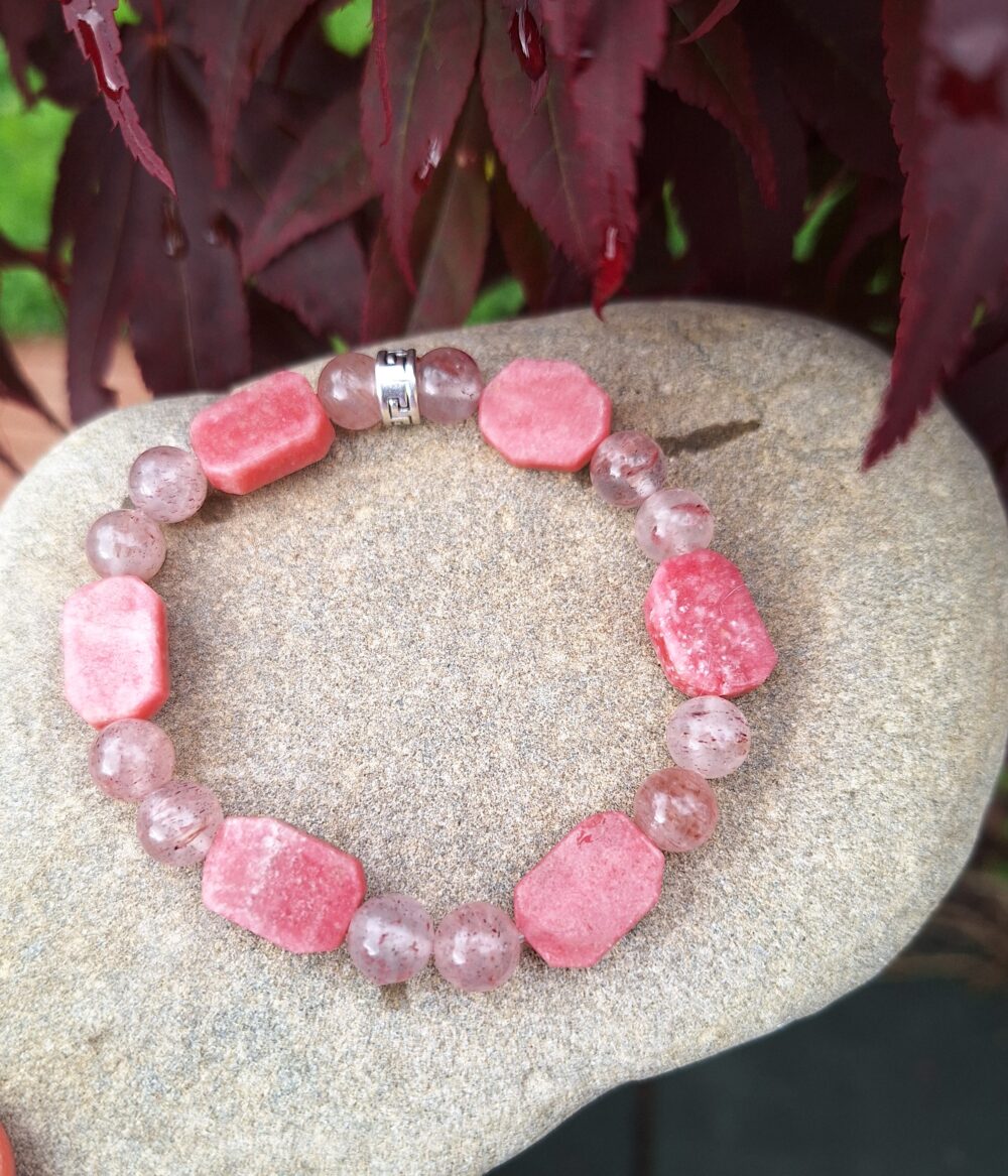 Bracelet Rhodonite et quartz fraise