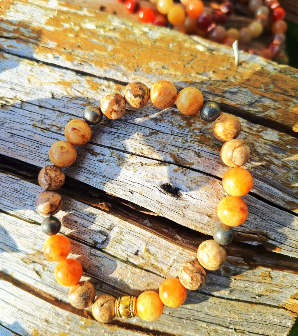 Bracelet Ambre Jaspe paysage Pyrite