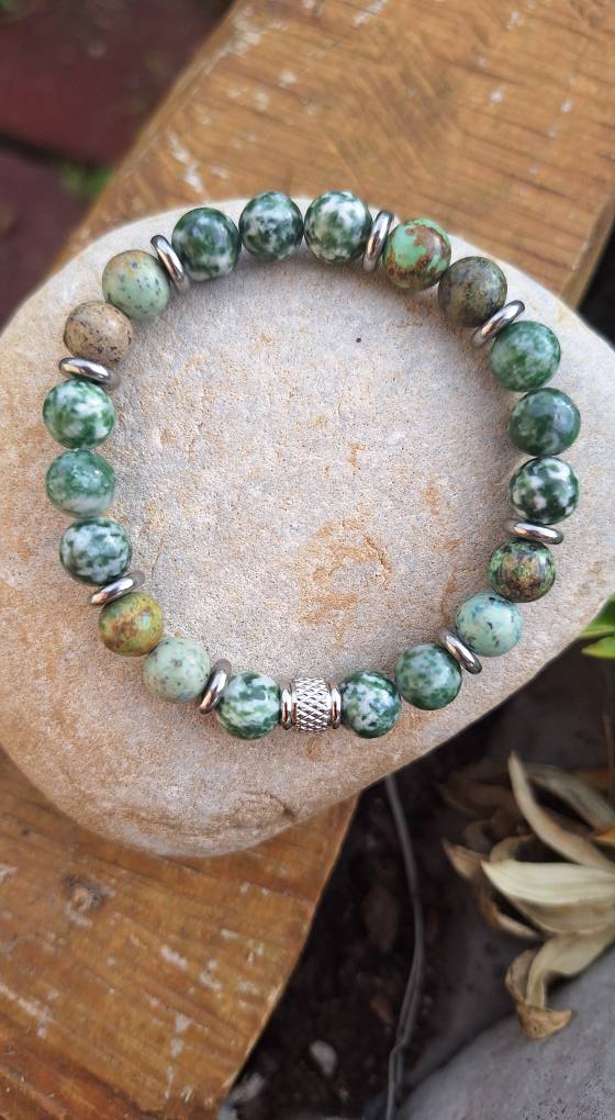 Bracelet Jaspe vert et turquoise Africaine