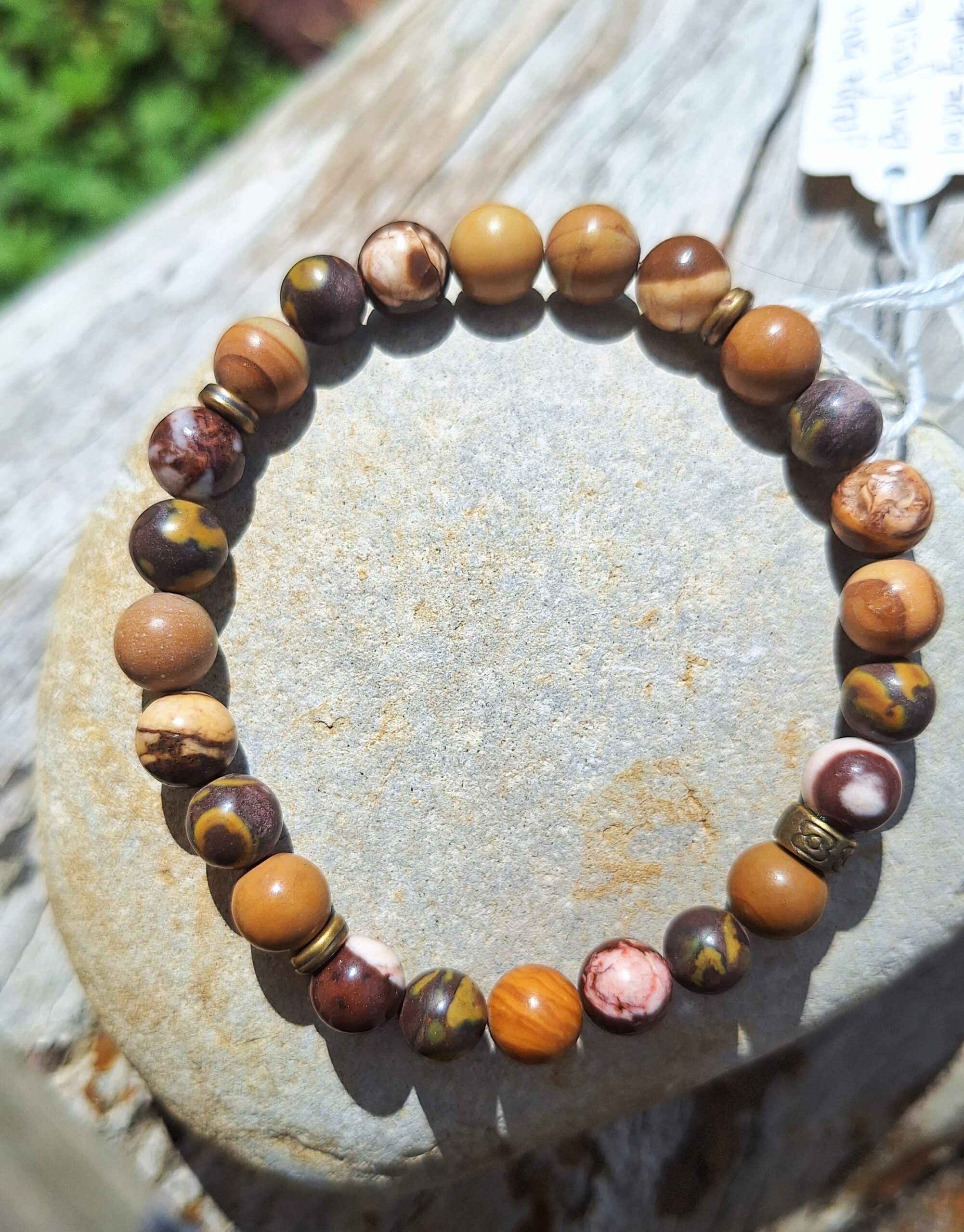 Bracelet Jaspe brun et fruit, bois fossile