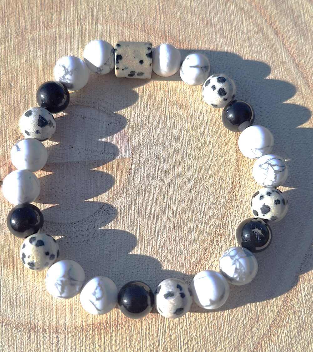 Bracelet Jaspe Dalmatien Howlite Onyx noir