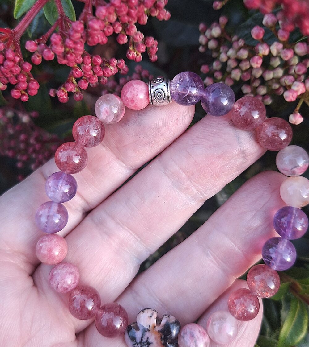 Bracelet Quartz fraise Améthyste Rhodonite